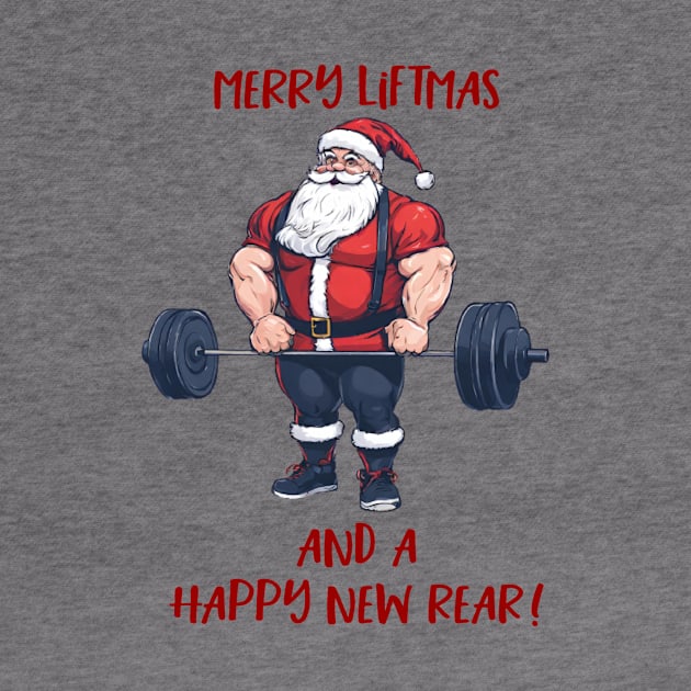 Funny Fitness Christmas Liftmas Barbell Santa Pun by Outdoor Strong 